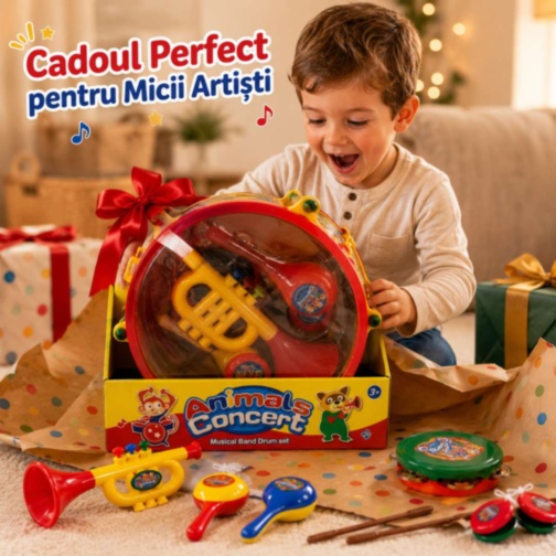Set instrumente muzicale pentru copii cu tobă și trompetă