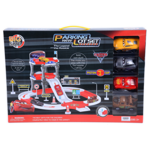 Cars, Set Parcare Etajată și Stație Peco cu 4 Mașinuțe