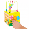 Cub Educativ din Lemn 5 în 1 - Labirint, Ceas, Sortator de Forme și Roți Dințate