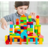 Set 100 de Blocuri de Construcție din Lemn, Colorate și Educaționale