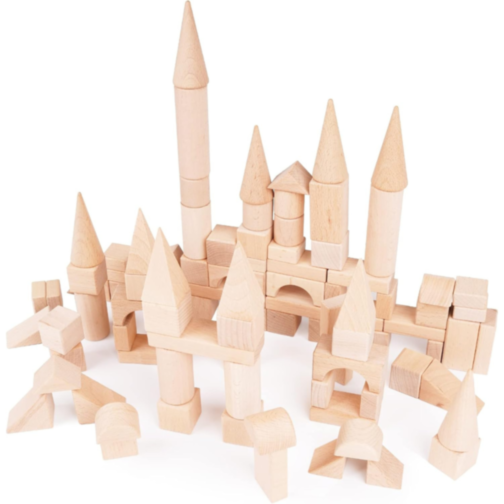 Set 100 Piese Cuburi de Construcție din Lemn Natural | Jucărie Educativă Montessori