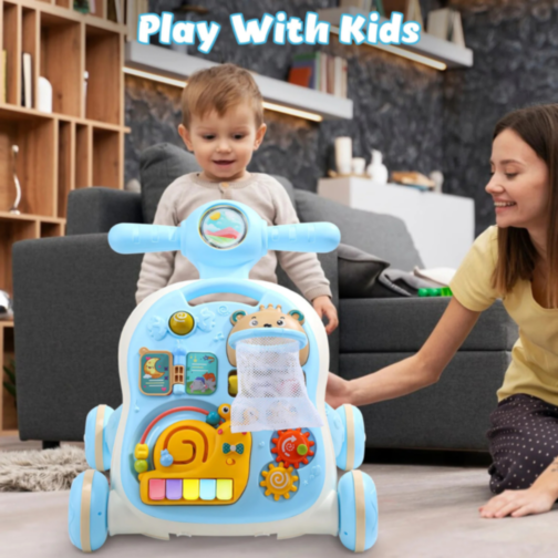 Centru Multifuncțional 4-în-1 pentru Copii - Plimbător, Masă de Joacă și Pian Interactiv
