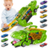 T-Rex Transportator cu 4 Mașinuțe Metalice – Dinozaur Transformabil (culoare aleatorie)