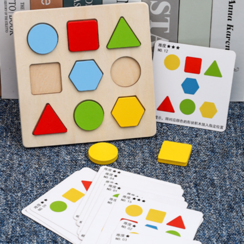 Puzzle Montessori din Lemn cu Forme Geometrice – Învățare Prin Joacă