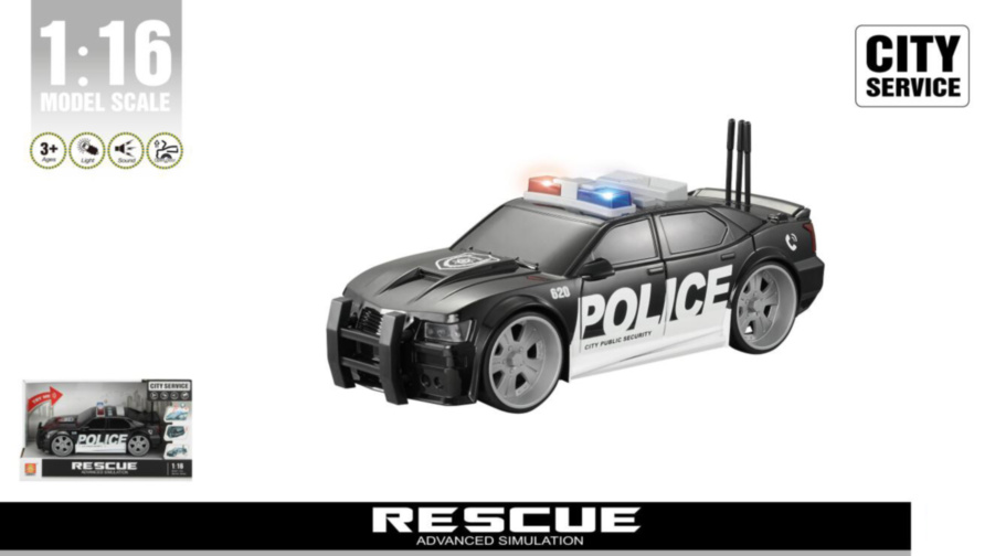 Mașină Poliție cu Sunete și Lumini de Sirenă, porbagajul de deschide