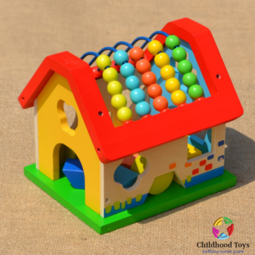 Căsuță Educațională Montessori cu Abac și Sortator de Forme