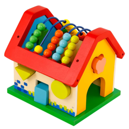 Căsuță Educațională Montessori cu Abac și Sortator de Forme