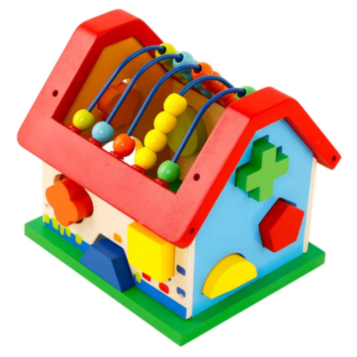 Căsuță Educațională Montessori cu Abac și Sortator de Forme