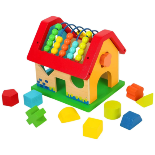 Căsuță Educațională Montessori cu Abac și Sortator de Forme