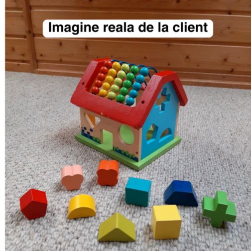 Căsuță Educațională Montessori cu Abac și Sortator de Forme