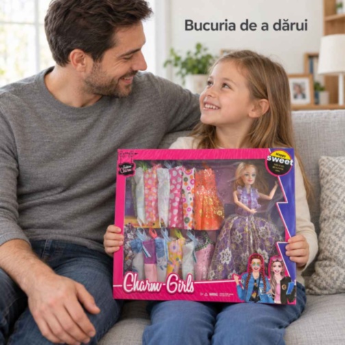Păpușă fashion de 28 cm cu 14 rochițe