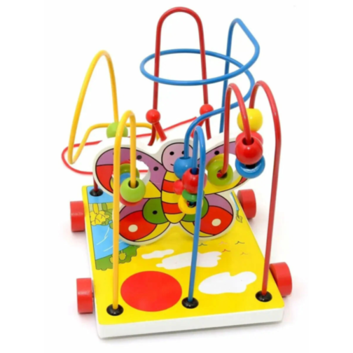 Labirint Montessori din Lemn cu Mărgele Colorate - Fluture