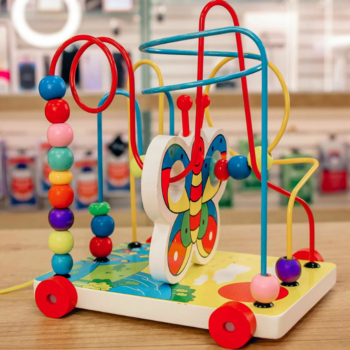 Labirint Montessori din Lemn cu Mărgele Colorate - Fluture