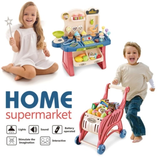 Set Supermarket pentru Copii cu Cărucior și Casă de Marcat