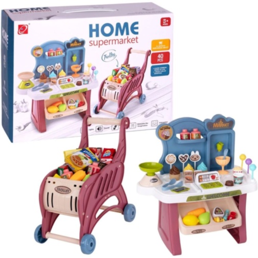 Set Supermarket pentru Copii cu Cărucior și Casă de Marcat
