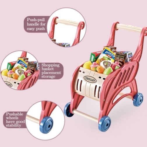 Set Supermarket pentru Copii cu Cărucior și Casă de Marcat