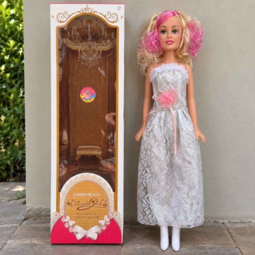 Păpușă mare muzicală de 70 cm cu rochie albă