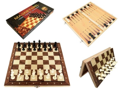 3in1, Dame, Șah și Table, de Lemn, Magnetic | image