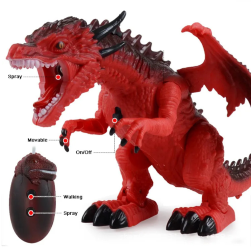 Dragon interactiv cu telecomandă și funcții de fum și sunet