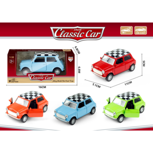 1buc. Mașinuță Mini-Cooper Clasică cu Funcție de Împingere, Model 1/32