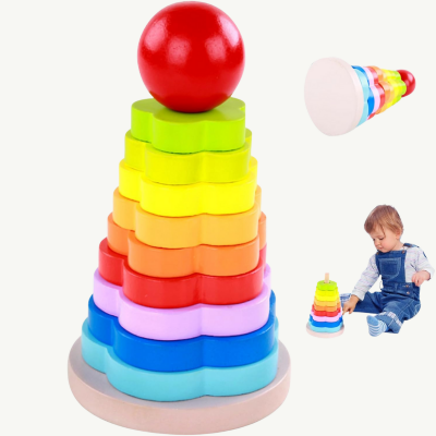 Stivuitor Montessori din Lemn cu Inele Colorate | image