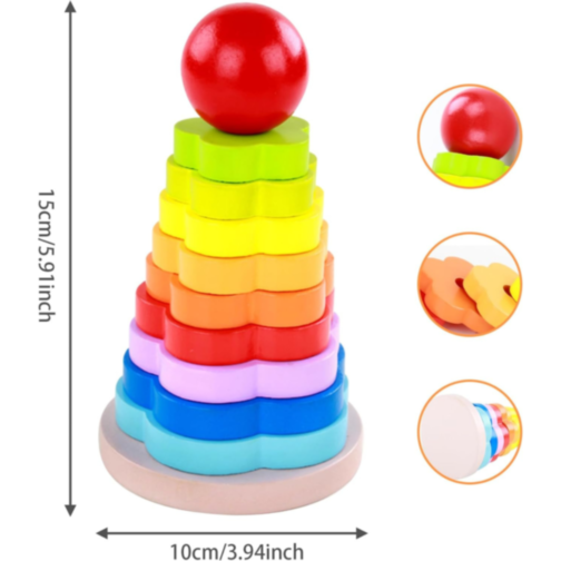 Stivuitor Montessori din Lemn cu Inele Colorate