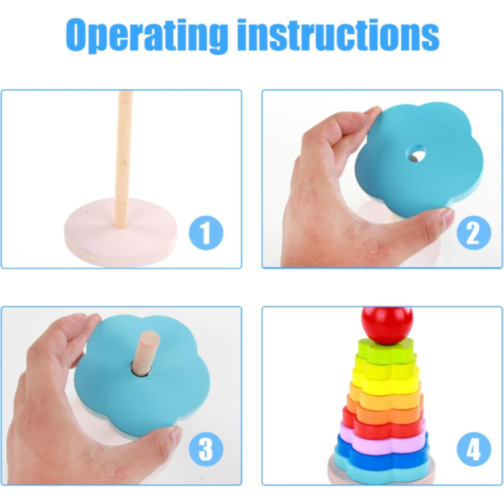 Stivuitor Montessori din Lemn cu Inele Colorate