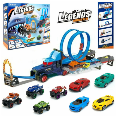 Pistă de Curse Monster Legends 4-în-1 | Set cu 8 Mașini și Obstacole | image