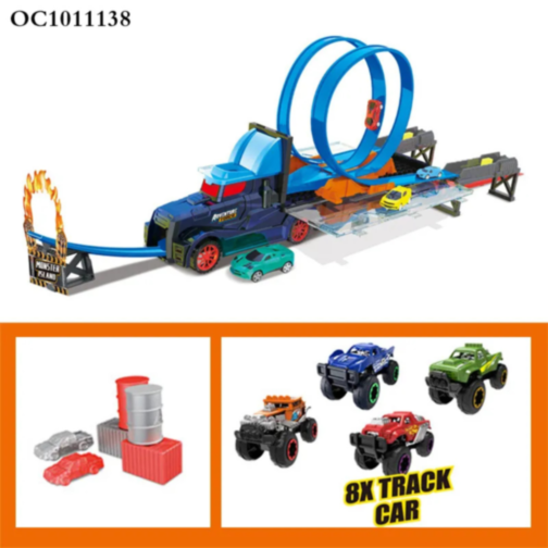 Pistă de Curse Monster Legends 4-în-1 | Set cu 8 Mașini și Obstacole