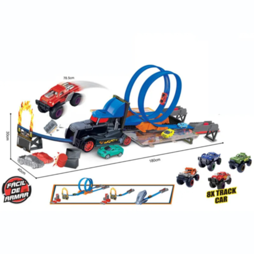 Pistă de Curse Monster Legends 4-în-1 | Set cu 8 Mașini și Obstacole