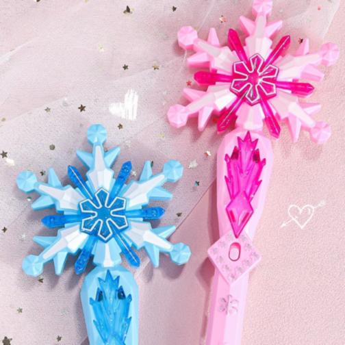 Baghetă Magică cu Lumini și Sunete în Formă de Fulgi de Zăpadă – Roz sau Albastru