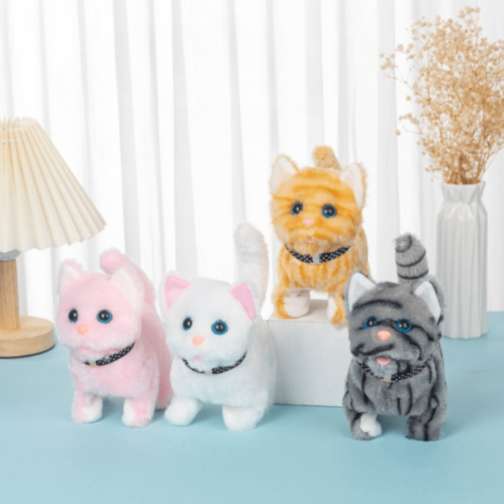 1buc. Pisicuță Interactivă din Pluș care Merge și Miaună (culoare aleatorie)