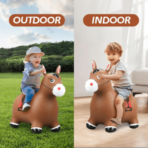 Cal Măgăruș Gonflabil cu Lumină și Sunet pentru Copii (cafeniu)