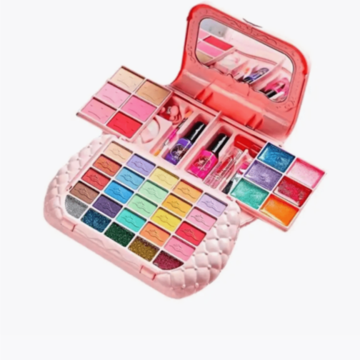 Set Machiaj Copii în Gentuță Roz cu Oglindă 