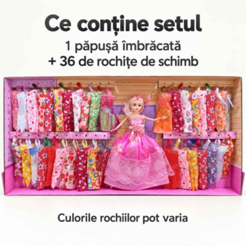 Set păpușă cu 36 de rochițe de schimb