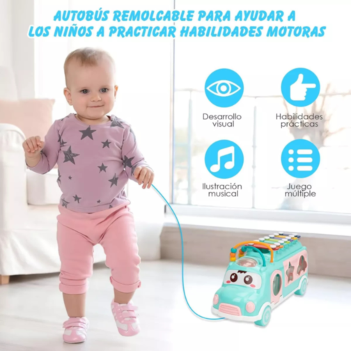 Autobuz Interactiv cu Xilofon și Sortator de Forme (culoare aleatorie)