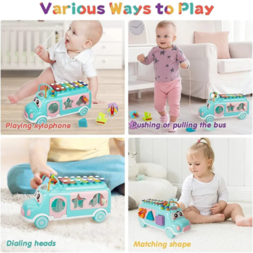 Autobuz Interactiv cu Xilofon și Sortator de Forme (culoare aleatorie)