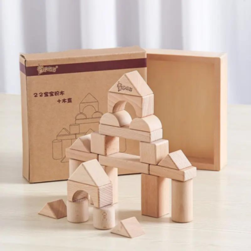 Set Blocuri de Construcție din Lemn - 22 Piese