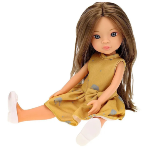 Păpușă Eva cu Rochie Galbenă și Păr Lung – 33 cm