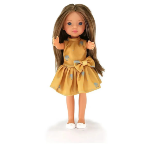 Păpușă Eva cu Rochie Galbenă și Păr Lung – 33 cm