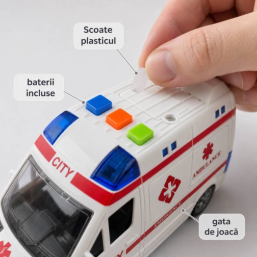 Ambulanță de jucărie cu sunete, lumini și inerție