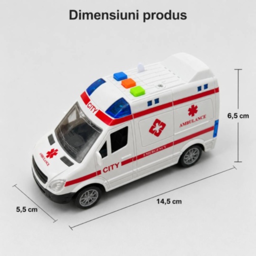 Ambulanță de jucărie cu sunete, lumini și inerție