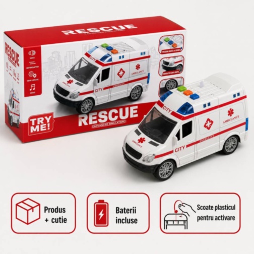 Ambulanță de jucărie cu sunete, lumini și inerție