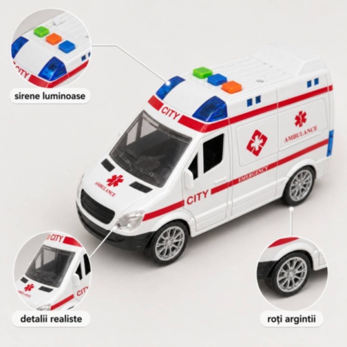 Ambulanță de jucărie cu sunete, lumini și inerție