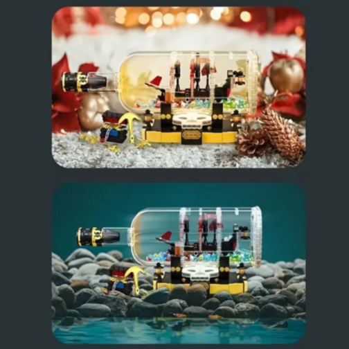 Corabie de Pirați în Sticlă cu LED – Set de Construcție Creativ pentru Copii, 852 piese