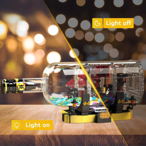 Corabie de Pirați în Sticlă cu LED – Set de Construcție Creativ pentru Copii, 852 piese