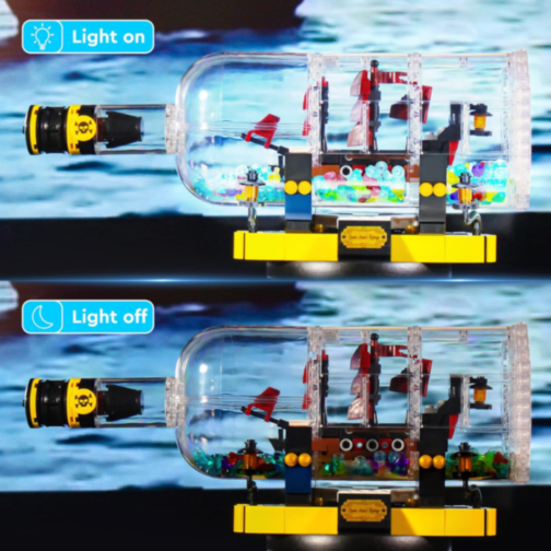 Corabie de Pirați în Sticlă cu LED – Set de Construcție Creativ pentru Copii, 852 piese