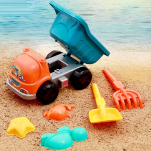 Camion Basculant de Jucărie cu Set Nisip – Excavator și Forme Marine (culoare aleatorie)