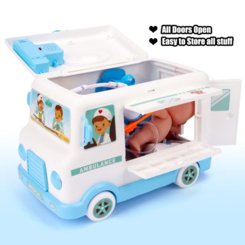Ambulanță de jucărie cu trusă medicală pentru copii