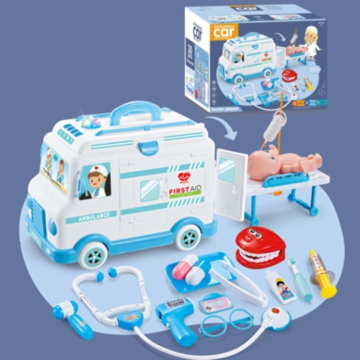 Ambulanță de jucărie cu trusă medicală pentru copii
